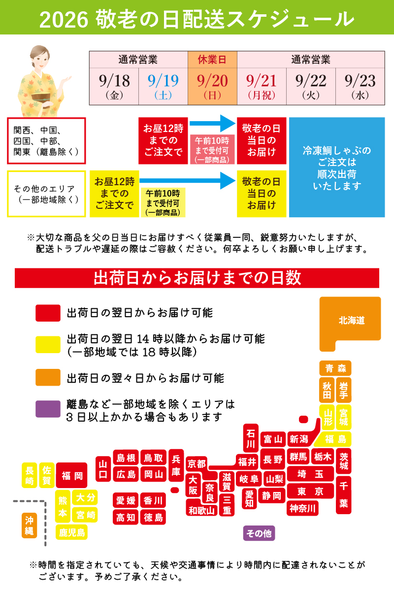 敬老の日ギフト配送スケジュール
