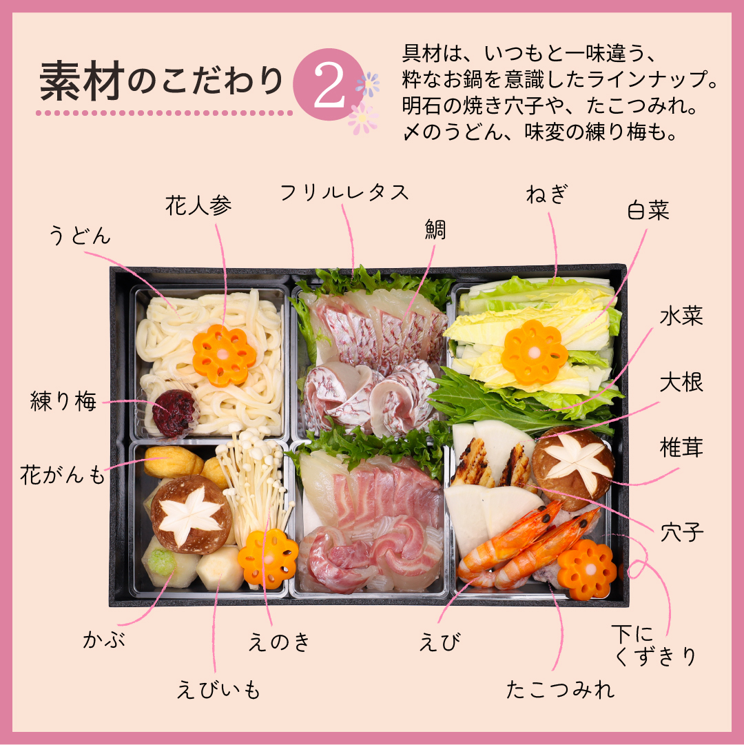 明石めで鯛やの生鯛しゃぶセットは、付け合わせも豪華
