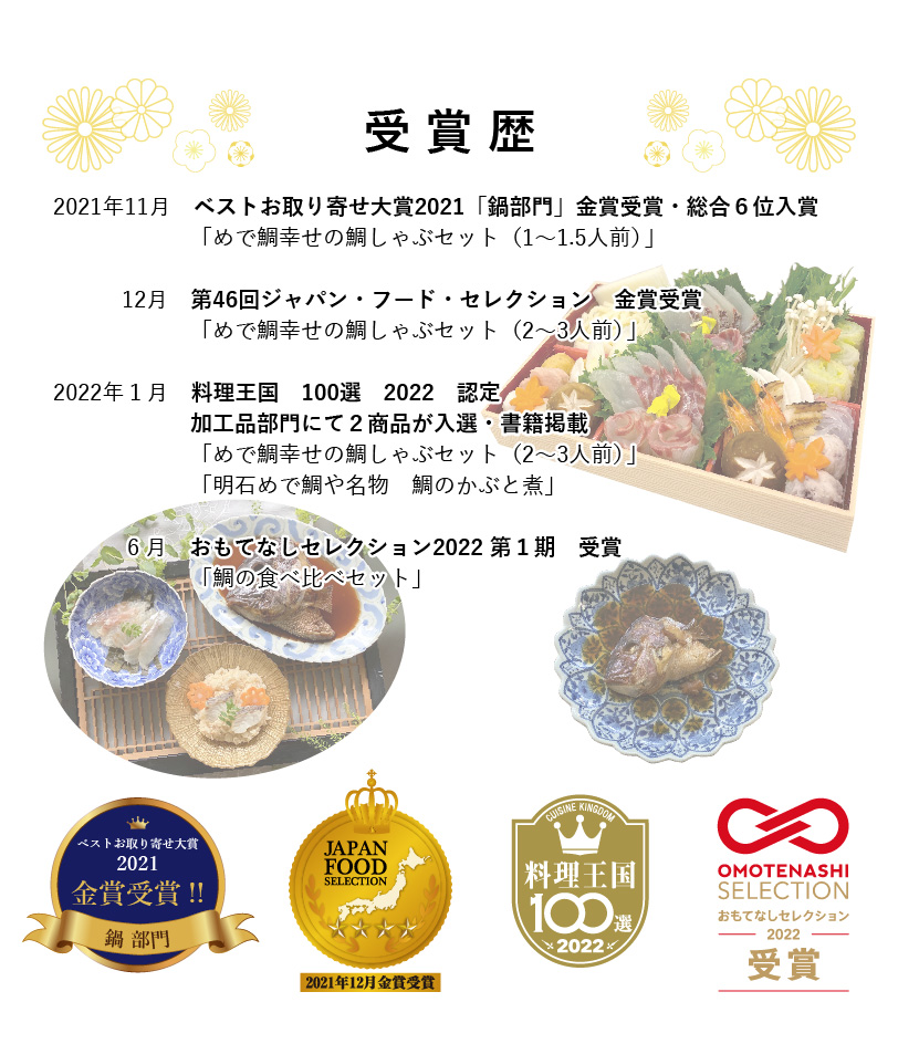 明石めで鯛やの受賞歴