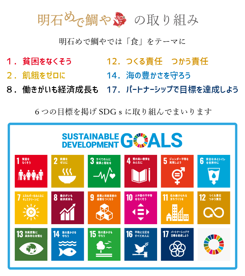 明石めで鯛やは「食」をテーマにSDGsに取り組みます