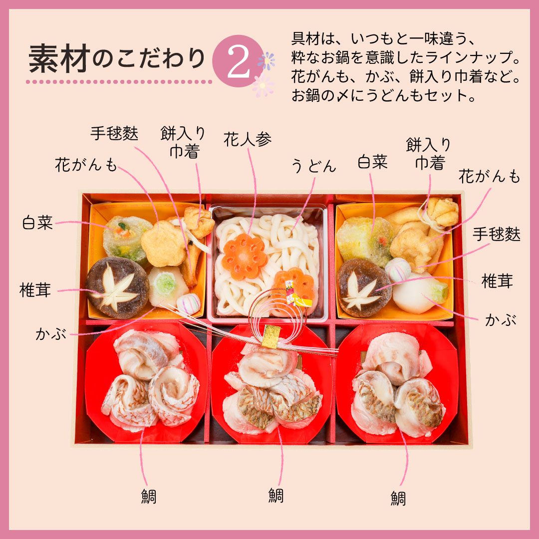 鯛しゃぶセットの具材｜真鯛と彩り豊かな食材